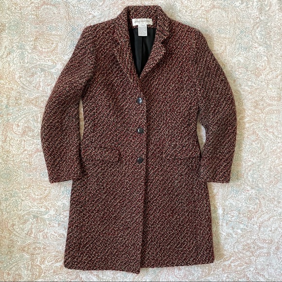 Jones New York Jackets & Blazers - Jones New York Wool Tweed Long Winter Coat Midi Red Crimson 6